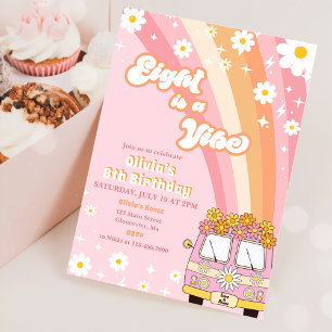 Convites Retro Rainbow Oito é um Vibe Groovy 8º aniversário