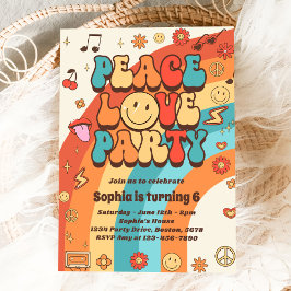 Convites Retro Rainbow Peace Party 6 Birthday