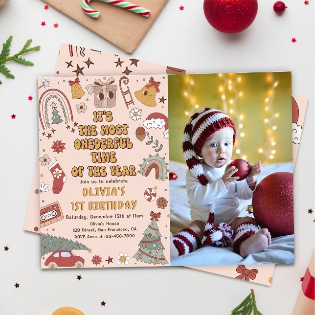 Convites Retro Rainbow primeiro aniversario de Natal Maravi (Criador carregado)