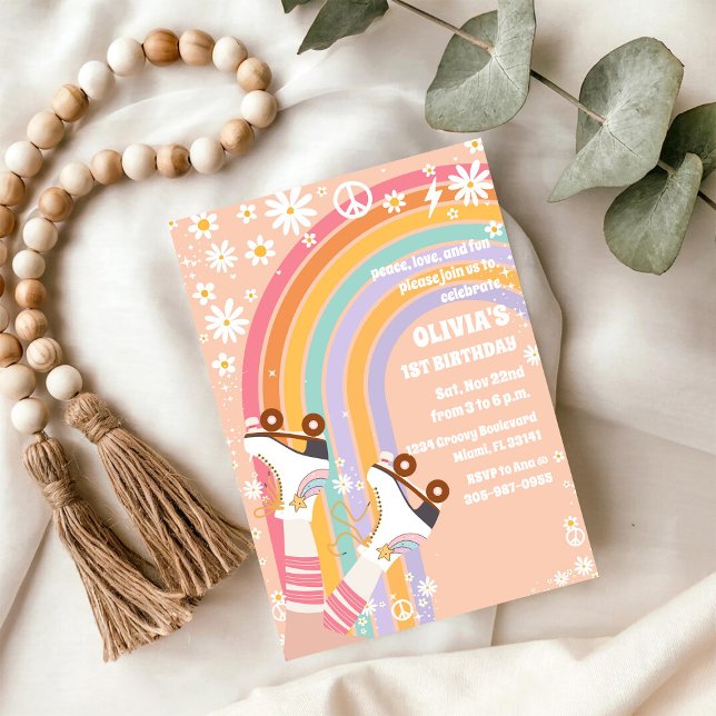 Convites Retro Rainbow Roller Skates Invitation (Criador carregado)