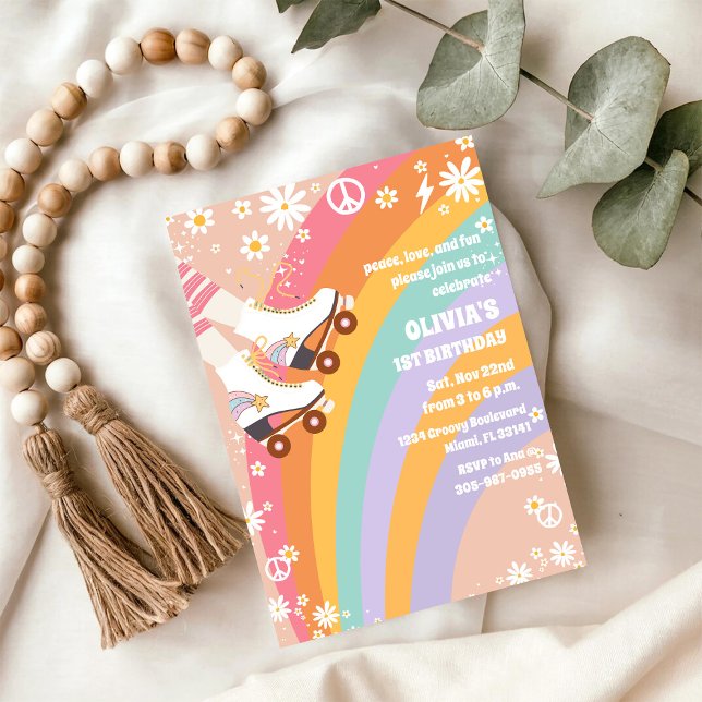 Convites Retro Rainbow Roller Skating Birthday (Criador carregado)