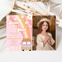 Convites Retro Rainbow Seven é um 7 Vibe Groovy Aniversário