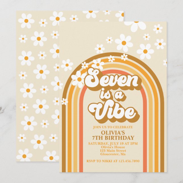 Convites Retro Rainbow Seven é uma Vibração Super 7º Aniver (Frente/Verso)