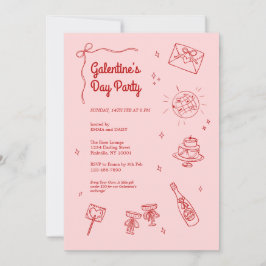 Convites Retro Red and Pink Galentines Party Invitation