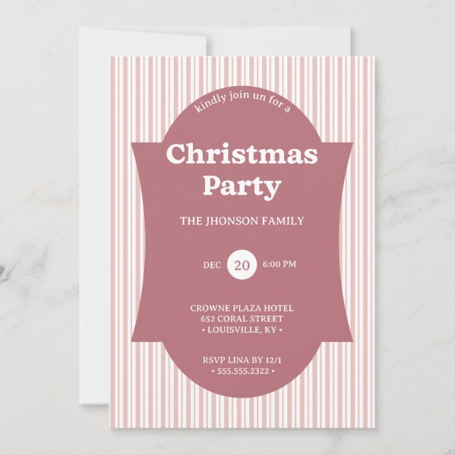 Convites Retro Red Christmas Party Striped Invitation (Frente)