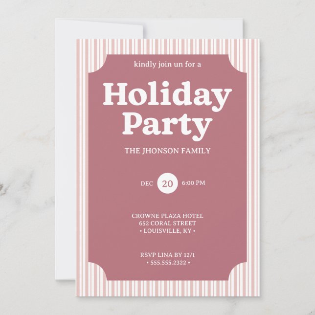 Convites Retro Red Christmas Party Striped Invitation (Frente)