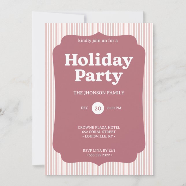 Convites Retro Red Christmas Party Striped Invitation (Frente)