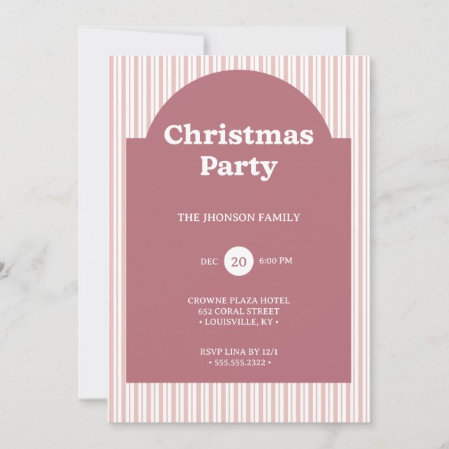 Convites Retro Red Christmas Party Striped Invitation (Frente)
