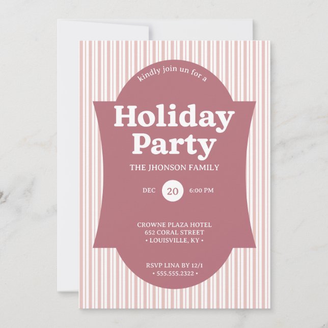 Convites Retro Red Christmas Party Striped Invitation (Frente)