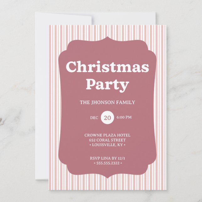Convites Retro Red Christmas Party Striped Invitation (Frente)
