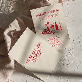 Convites Retro Red Hand Drawn Scribble Quirky Chic Wedky