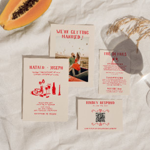 Convites Retro Red Hand Drawn Scribble Quirky Wedky