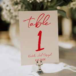 Convites Retro Red Hand Written Wedding Table Number