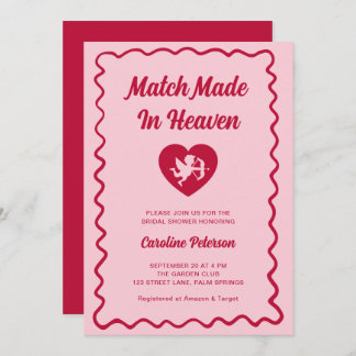 Convites Retro Red Match Made in Heaven Cupid Bridal Shower