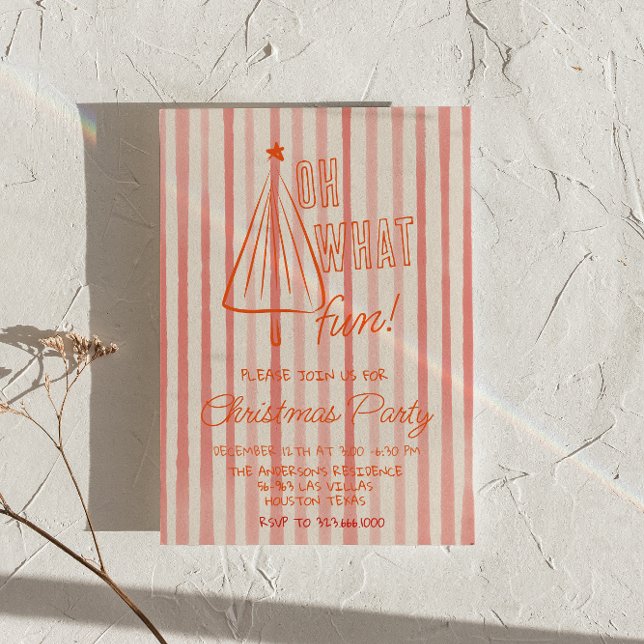 Convites Retro Red Oh Que Festa De Árvore Desenhada De Nata (Criador carregado)