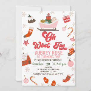 Convites Retro Red Pink Oh Que primeiro aniversario De Nata