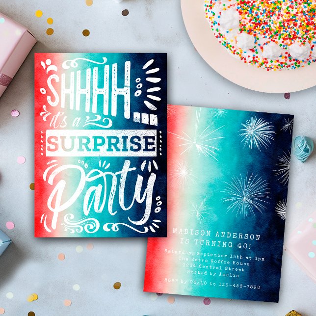 Convites Retro Red White Blue Shh Surprise Birthday Party (Criador carregado)