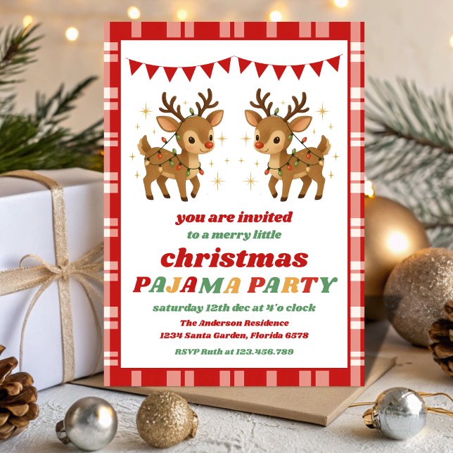 Convites Retro Reindeer Pajama Christmas Party Editable (Criador carregado)