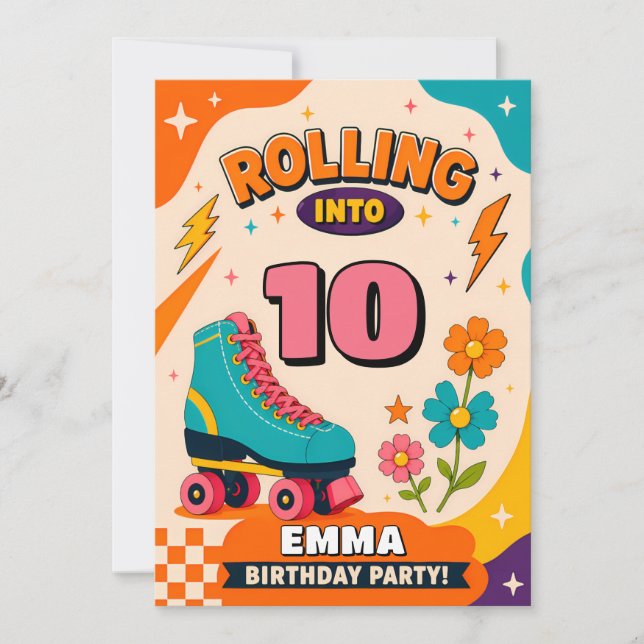 Convites Retro Roller Skate 10th Birthday Invitation (Frente)