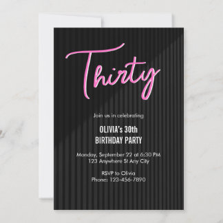 Convites Retro Rosa Neon Aniversário de 30 anos