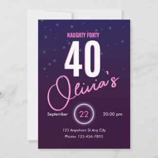 Convites Retro Rosa Neon Safado 40º Aniversário