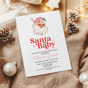 Convites Retro Rosa Santa Baby Festa de Bebê Natal