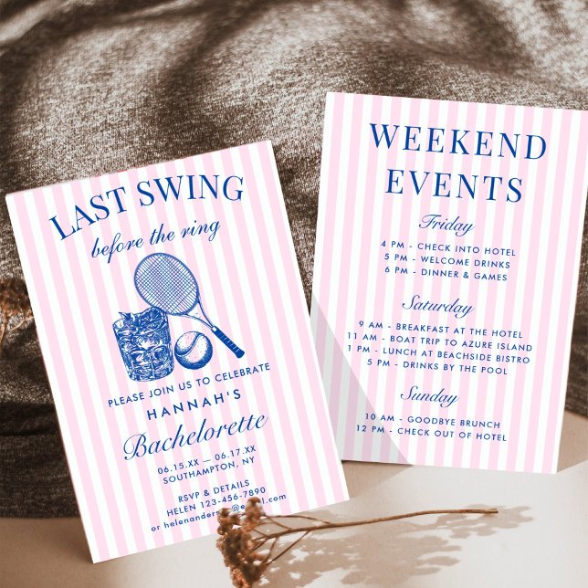 Convites Retro Rosa Último Balanço Antes do Tênis Ring Bach (Criador carregado)