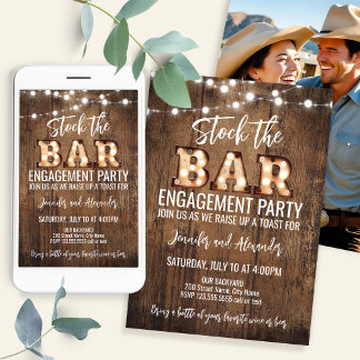 Convites Retro Rustic Engagement Party