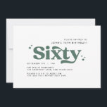Convites Retro sábio verde moderno e mínimo 60 anos<br><div class="desc">60º Aniversário convida o moderno mínimo e simples retrorreflector design de tipografia verde e branca</div>