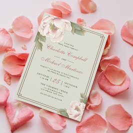 Convites Retro Sage e Blush Weding Peony Floral