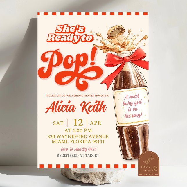 Convites Retro She's Ready To Pop Red Bow Baby Shower (Criador carregado)