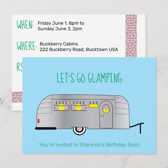 Convites Retro Silver Aerodinâmico Camper Glamping (Frente/Verso)