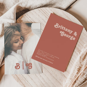 Convites Retro Simples   Antigo Rosa Monograma de Fotografi