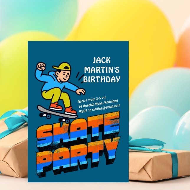 Convites Retro Skateboard Birthday Invitation (Criador carregado)