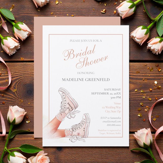 Convites Retro Sneakers Peach Wedding Bridal Shower (Criador carregado)