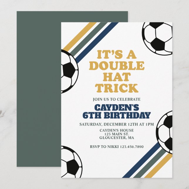 Convites Retro Soccer Duplo Hat Trick 6º Aniversário (Frente/Verso)