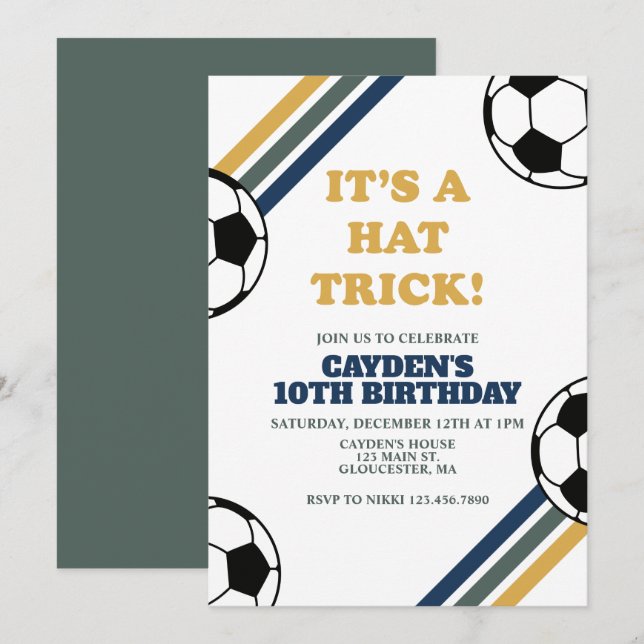 Convites Retro Soccer Hat Trick 3º Aniversário (Frente/Verso)