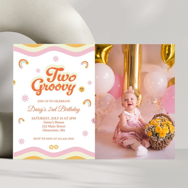 Convites Retro Sorri Duas Fotografias do segundo aniversári (Criador carregado)