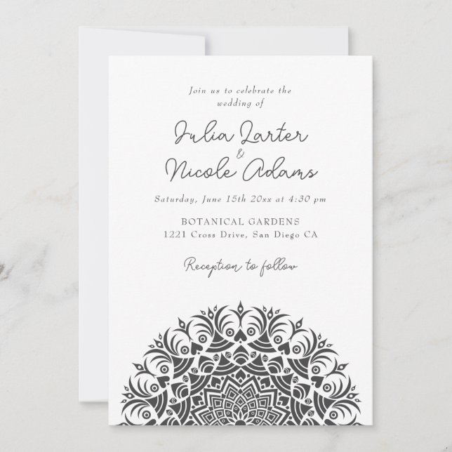 Convites Retro Spanish Abstract Floral Mandala Wedding (Frente)