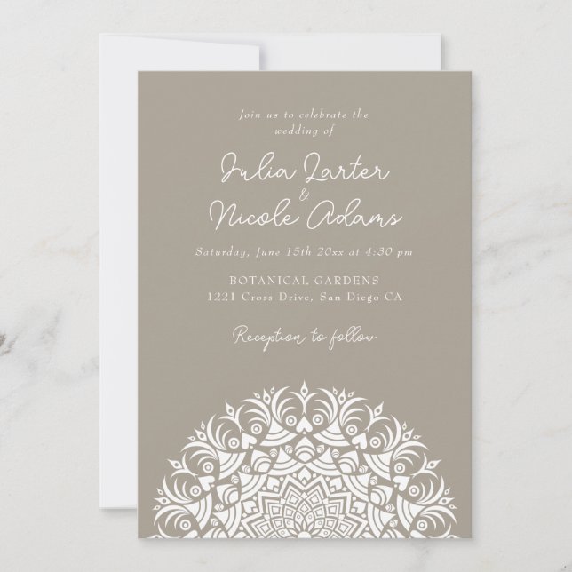 Convites Retro Spanish Abstract Floral Mandala Wedding (Frente)