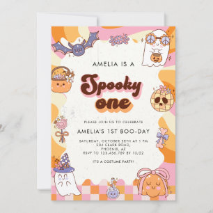 Convites Retro Spooky Um primeiro aniversario Rosa De Hallo