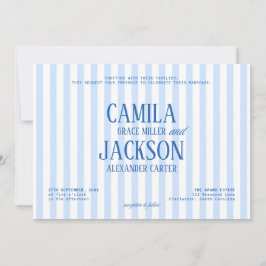 Convites Retro Sriped White and Blue Wedding