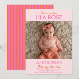 Convites Retro Stripe Photo Birth Announcement Card