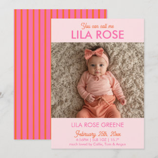 Convites Retro Stripe Photo Birth Announcement Card