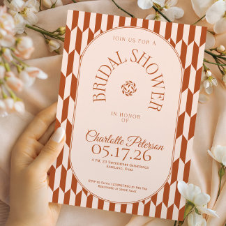 Convites Retro stripe terracotta typography Bridal Shower