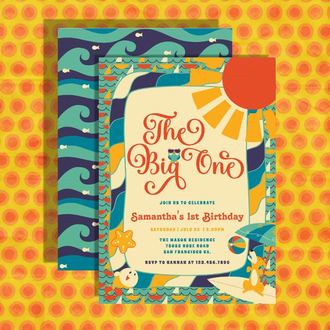 Convites Retro Summer Beach Gênero primeiro aniversario neu (Criador carregado)