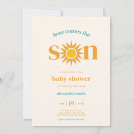 Convites Retro Sun Aqui Vem o Chá de fraldas Filho