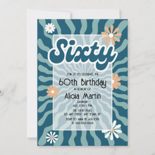 Convites Retro Sun Wave Daisy Green 60º aniversário