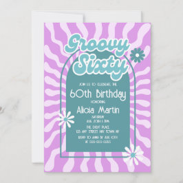 Convites Retro Sun Wave Daisy Groovy Green 60º aniversário