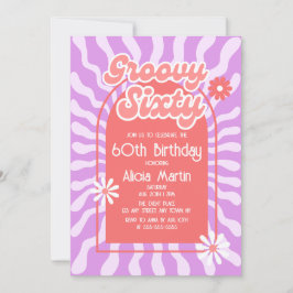 Convites Retro Sun Wave Daisy Groovy Red 60º aniversário
